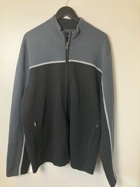 VICTORINOX Men's Full Zip Grey Black XXL 100% Wool Sweater